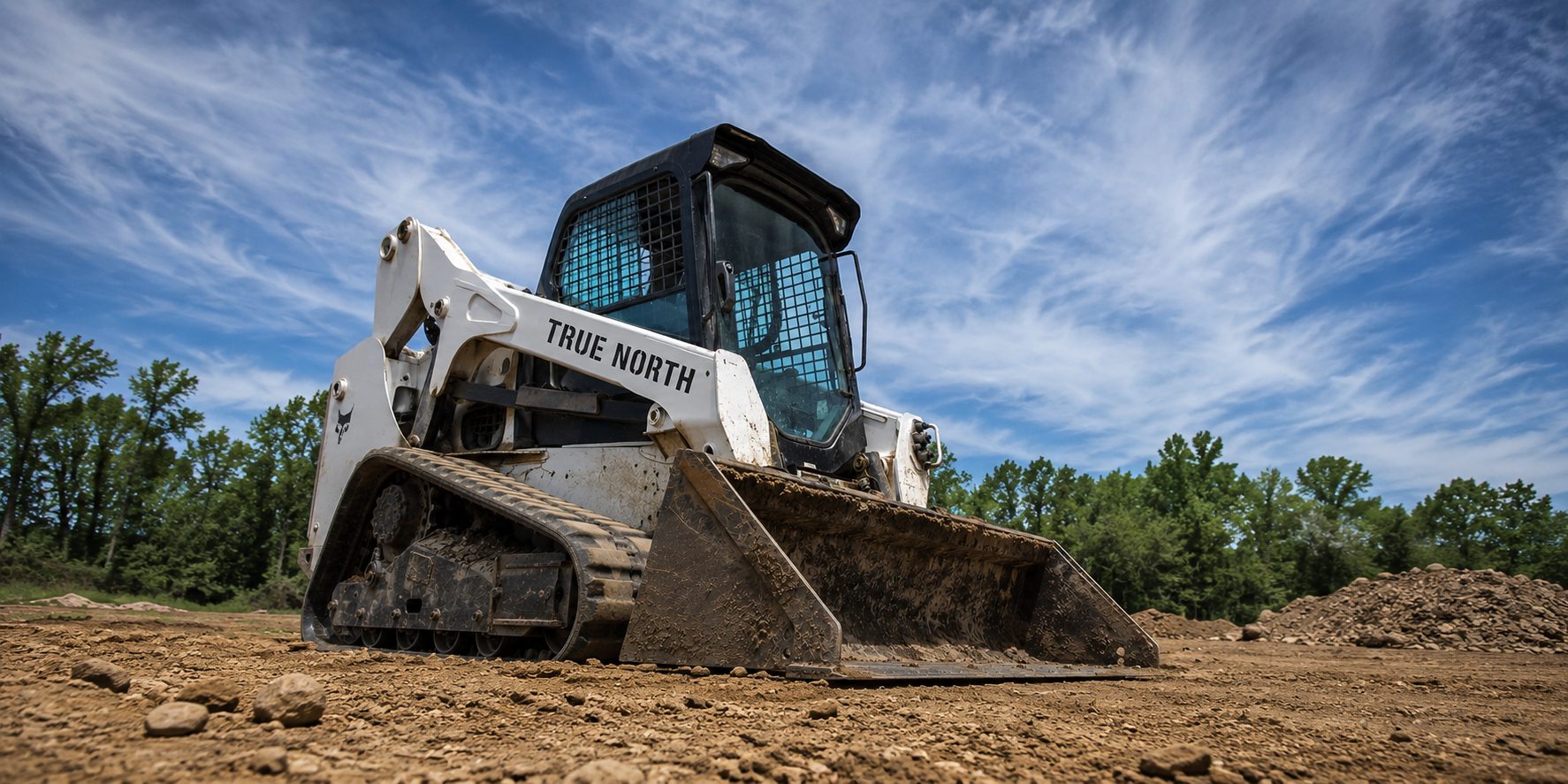 Skid steer preparing a site for grading work